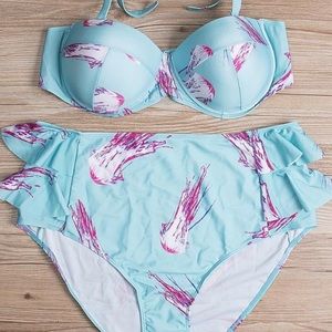 Plus Size Two-Piece Swimsuit Brush Print